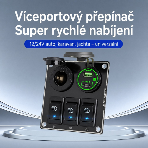 Spínačový panel s rýchlym nabíjaním USB-C PD a QC 3.0