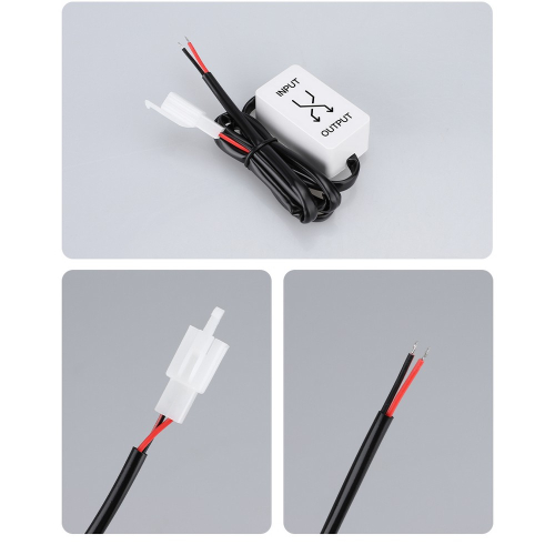 Detail konektora a voľných vodičov meniča napätia 13 – 90 V / 12 V