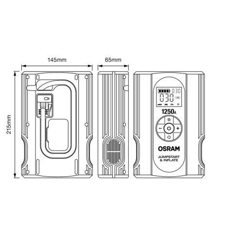 OSRAM BATTERYjumpstart 1250A zadná strana s hadicou