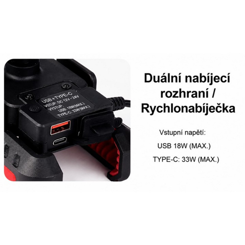 Detail nabíjacích portov USB-C 33 W a USB 18 W s ochrannou krytkou