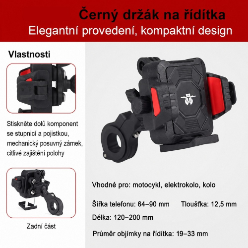 Technické parametre kompaktného držiaka telefónu na riadidlá