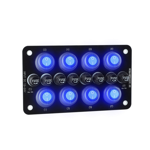 Spínací panel 8x modré podsvietenie čelný pohľad