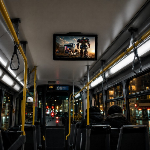 Stropný LCD monitor 21,5" namontovaný v mestskom autobuse