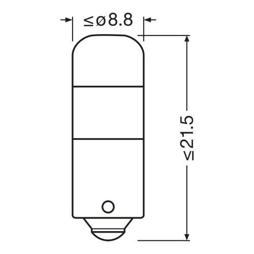Technický nákres rozmerov LED žiarovky OSRAM LEDriving SL T4W