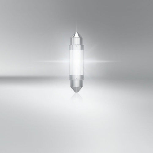 Rozsvietená LED žiarovka OSRAM LEDriving SL C5W 42 mm so studeným bielym svetlom 6000 K