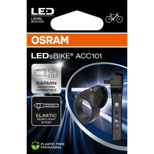 Predná strana balenia montážnej sady OSRAM LEDsBIKE ACC101 s Garmin-kompatibilným držiakom