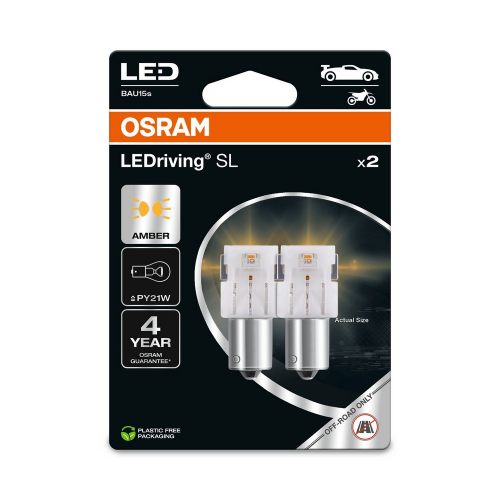 Balenie OSRAM LEDriving SL PY21W BAU15s s dvoma oranžovými LED žiarovkami pre off-road použitie