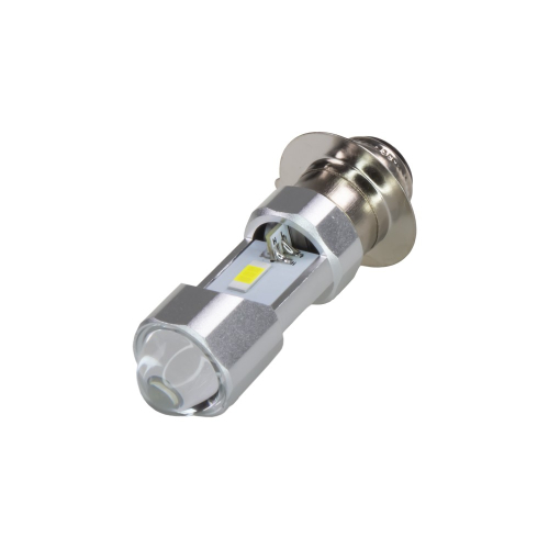 Detail LED žiarovky P15d s optickou šošovkou