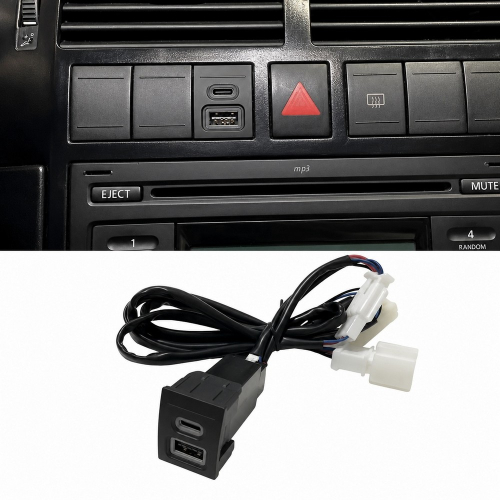 Podsvietená USB-C a USB zásuvka v interiéri vozidla