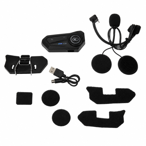 Kompletná Bluetooth handsfree sada do helmy s jednotkou K30, mikrofónom, slúchadlami, USB-C káblom a montážnym príslušenstvom