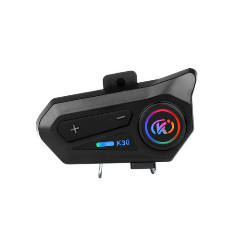Detail čiernej Bluetooth jednotky K30 s tlačidlami hlasitosti a podsvieteným ovládacím prvkom