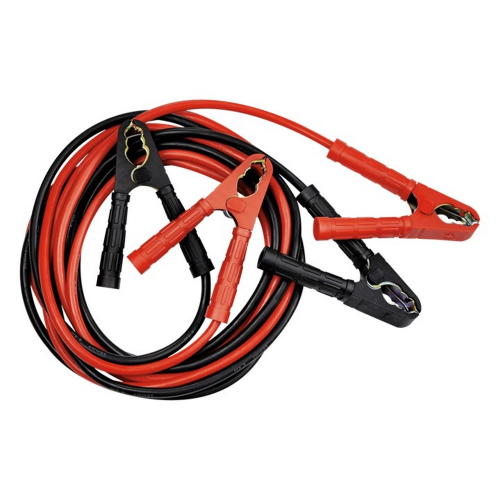 Detail štartovacích káblov OSRAM STARTERcable 900 A so silnými svorkami a červeným aj čiernym vodičom