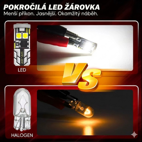Porovnanie bieleho svetla LED žiarovky T10 W5W so žltým svetlom halogénovej žiarovky