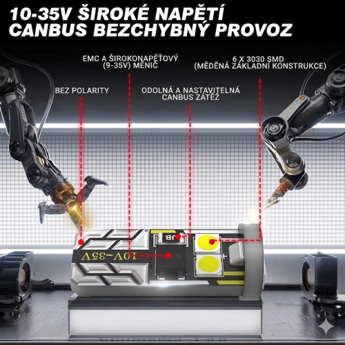 Technický prehľad LED žiarovky T10 W5W s rozsahom napätia 10–35 V, CANBUS odporom a EMC meničom