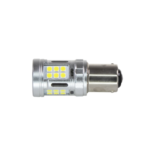Bočný pohľad na LED žiarovku BA15S P21W s 360° rozložením svetla