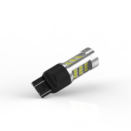 Biela LED žiarovka T20 7443 s 33 čipmi SMD 2835, hliníkovým telom a čiernou päticou