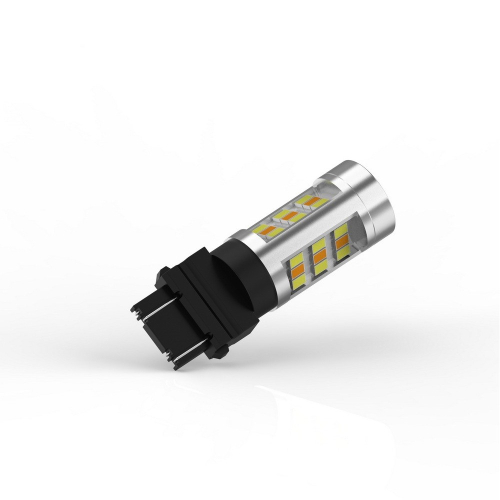 LED žiarovka T25 3157 Switchback s 33 bielymi a oranžovými SMD čipmi, hliníkovým telom a čiernou päticou
