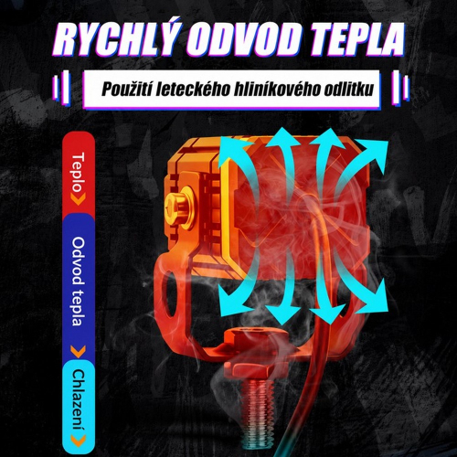 Odvod tepla z hliníkového tela prídavného LED svetla na motocykel