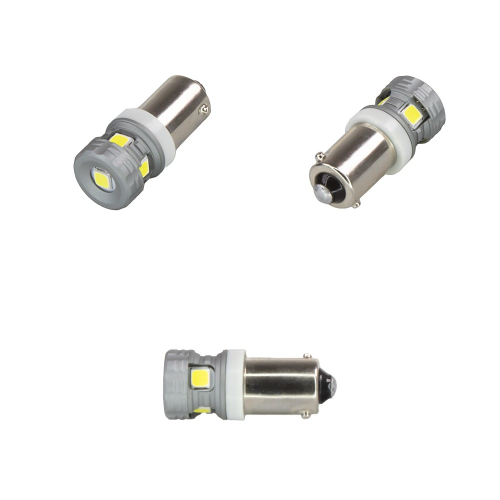 LED žiarovka BA9S z viacerých uhlov s detailom pätice a SMD čipov