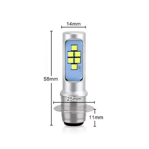 Rozmery LED žiarovky P15D pre motocykel alebo skúter – dĺžka 58 mm a priemer tela 14 mm