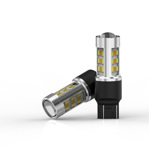 Dvojica LED žiaroviek T20 7443 Switchback pre biele denné svietenie a oranžové smerové svetlo