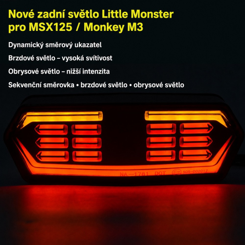 LED zadné združené svetlo Little Monster s pozičným, brzdovým a sekvenčným smerovým svetlom