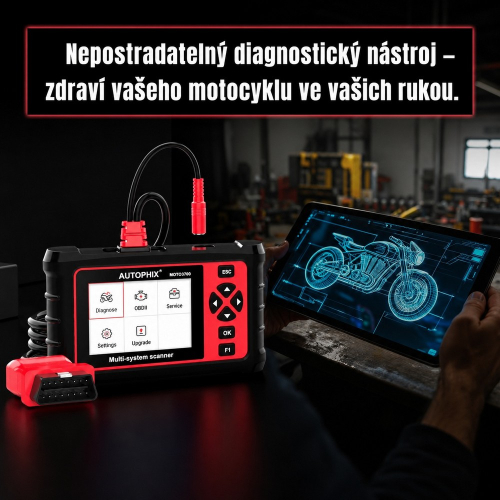 Motocyklová diagnostika Autophix MOTO3700 v dielni