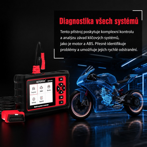 Diagnostika motora a ABS motocykla pomocou Autophix MOTO3700