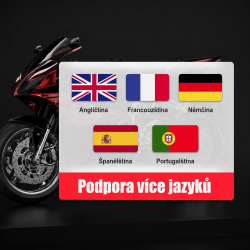 Podporované jazyky diagnostiky Autophix MOTO3700 – angličtina, francúzština, nemčina, španielčina a portugalčina