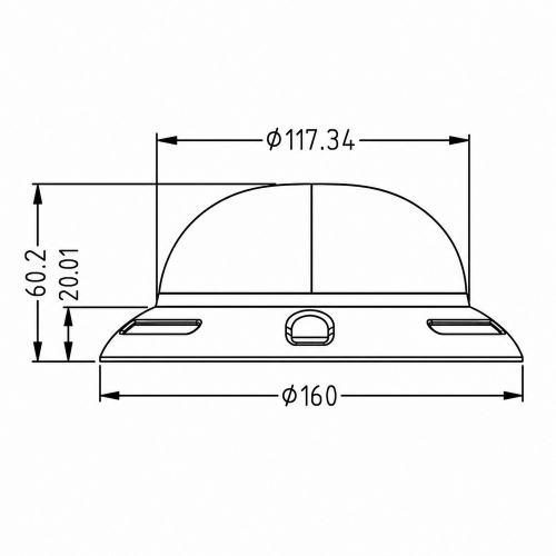 Rozmery nízkoprofilového LED majáka UFO s priemerom 160 mm a výškou približne 60 mm
