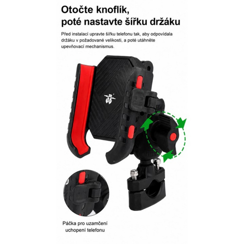 Nastavenie šírky antivibračného držiaka telefónu a uzamknutie bočných ramien