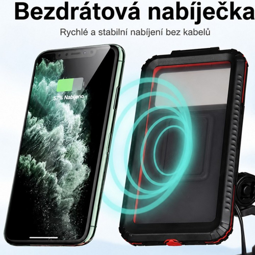 Bezdrôtové Qi nabíjanie 15W v vodotesnom puzdre na mobil pre motocykle
