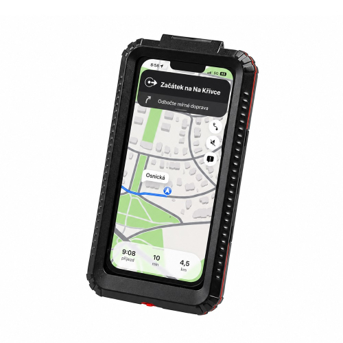 Púzdro na smartphone so zobrazením GPS navigácie upevnené na riadidlách