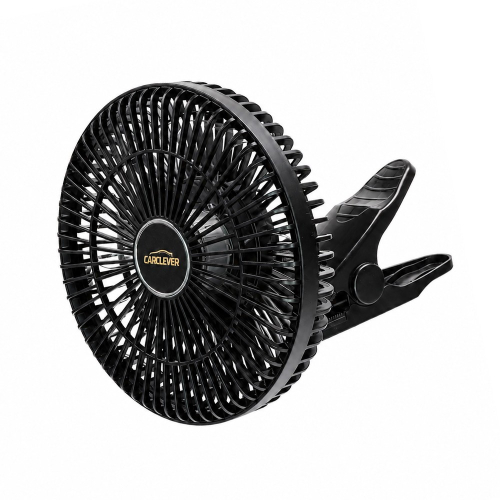 Čierny automobilový ventilátor s klipom CARCLEVER s priemerom 20,8 cm