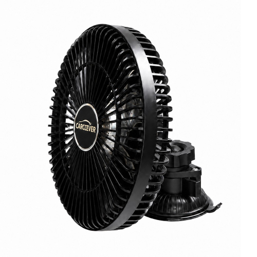 Čierny automobilový ventilátor CARCLEVER s prísavkou s kruhovým utiahnutím