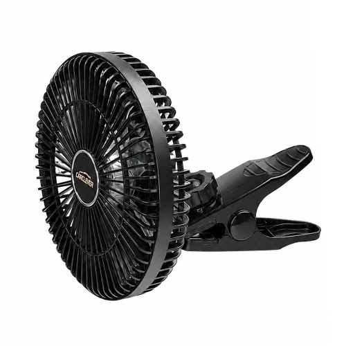 Čierny automobilový USB ventilátor CARCLEVER s praktickým upevňovacím klipom