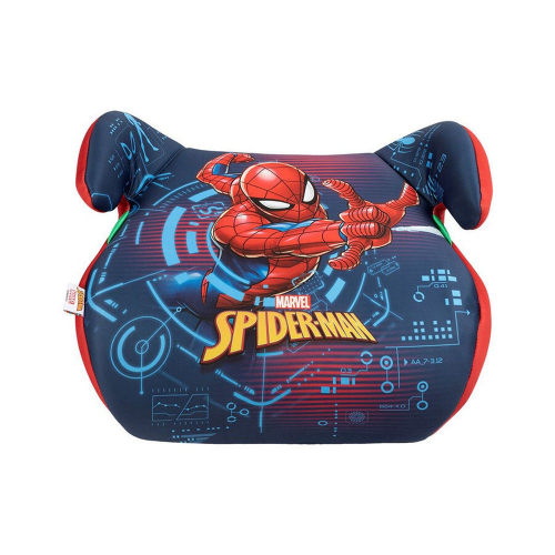 Ergonomicky tvarovaný detský podsedák do auta Spiderman s motívom hrdinu a červenými prvkami