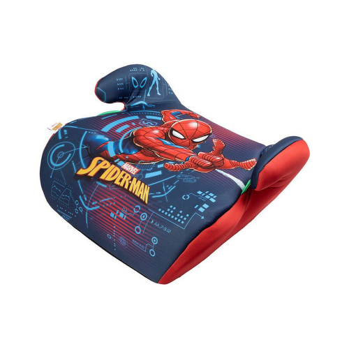 Pohľad z druhej strany na detský podsedák Spiderman s látkovými visačkami