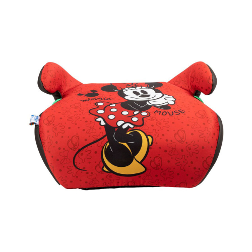Detský podsedák i-Size v červenom prevedení s motívom Minnie Mouse z čelného pohľadu