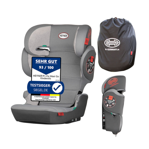 Autosedačka HEYNER® KIDS ISOFIX so zloženým stavom a priloženou taškou na uloženie