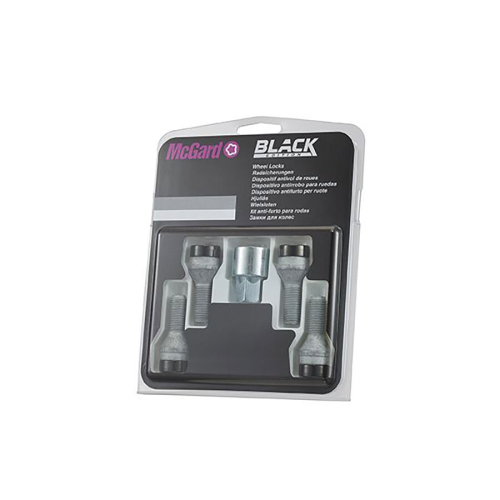 Bezpečnostné skrutky McGard Black Edition M14x1,25 v balení, 4 ks skrutiek a 1 ks redukcie.