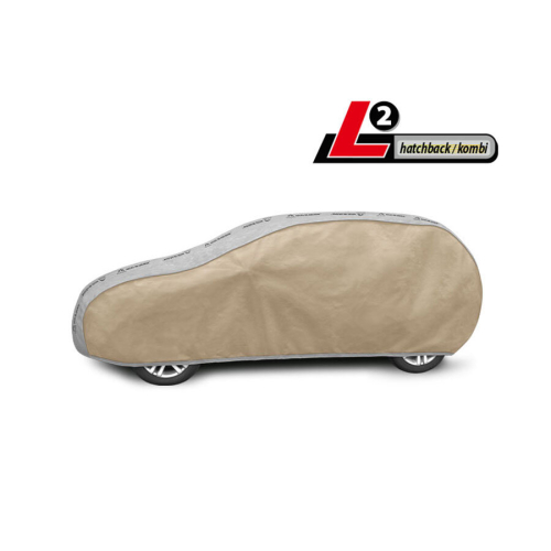 Ochranná plachta Optimal Garage L2 HTB/combi na aute, sivobéžová, bočný profil s označením veľkosti.