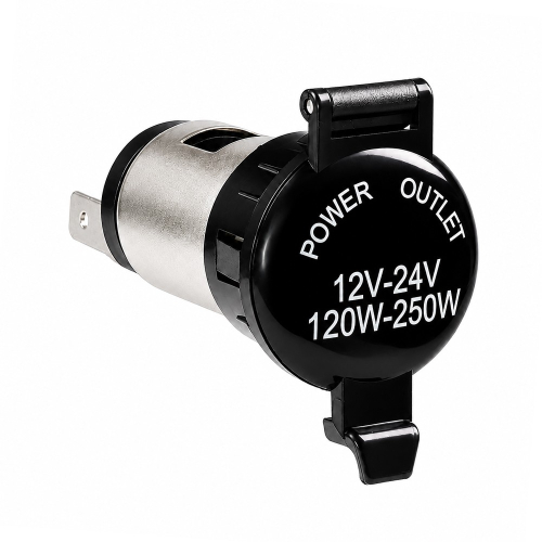 Pohľad na zatvorenú CL zásuvku s nápisom Power Outlet a napäťovými parametrami