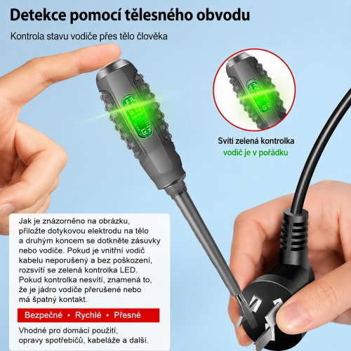 Kontrola spojitosti vodiča sieťovej zástrčky pomocou dotykovej elektródy