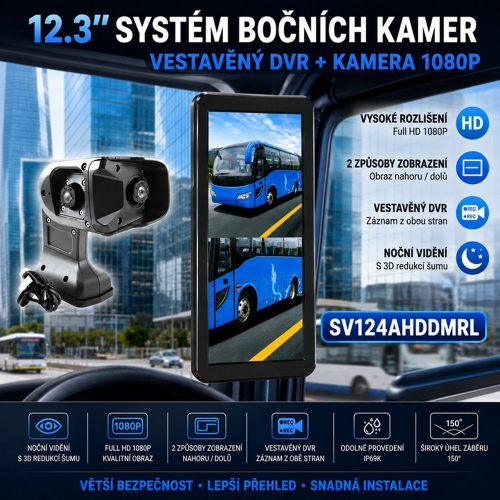 Kamerový systém bočných zrkadiel s 12,3" monitorom, DVR a dvojicou AHD kamier pre úžitkové vozidlá