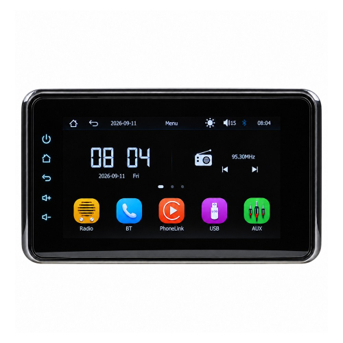 Hlavné menu autorádia s funkciami rádio, Bluetooth, PhoneLink, USB a AUX