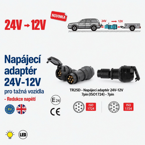 Napájací adaptér 24 V na 12 V pre príves s 7pin konektormi ISO 1724