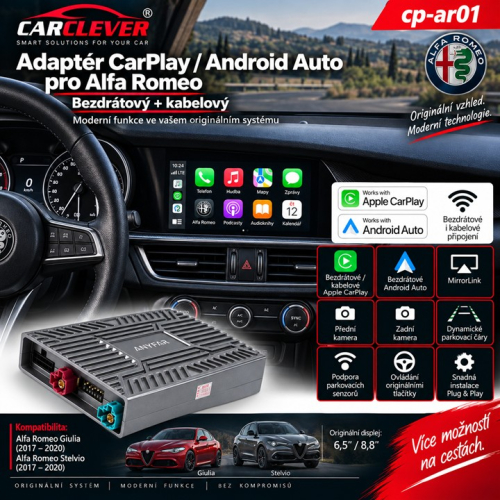 Adaptér CarPlay a Android Auto pre Alfa Romeo Giulia a Stelvio s bezdrôtovým pripojením