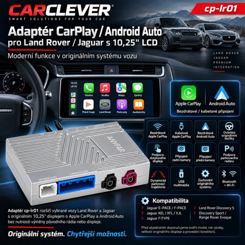 Adaptér CarPlay a Android Auto pre Land Rover a Jaguar s podporou kamier a originálneho ovládania