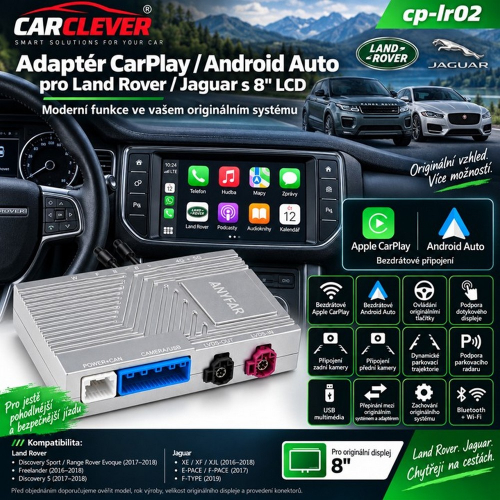 Adaptér CarPlay a Android Auto pre Land Rover a Jaguar s 8" displejom a podporou parkovacích kamier
